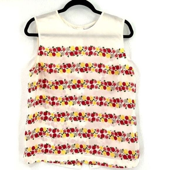 Equipment Cream Silk Floral Sleeveless Button Back Blouse Size Large - Picture 8 of 9